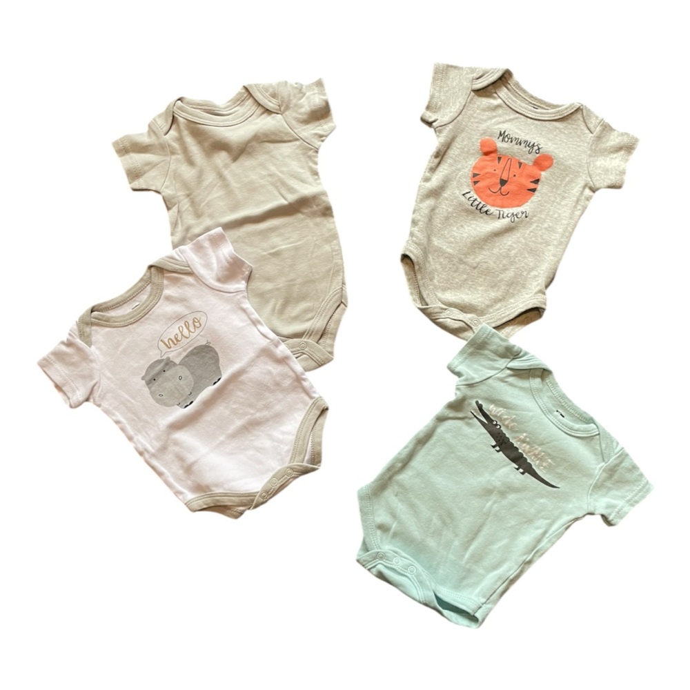 #034, HB bundle of 4 bodysuits, size 0-3 mo